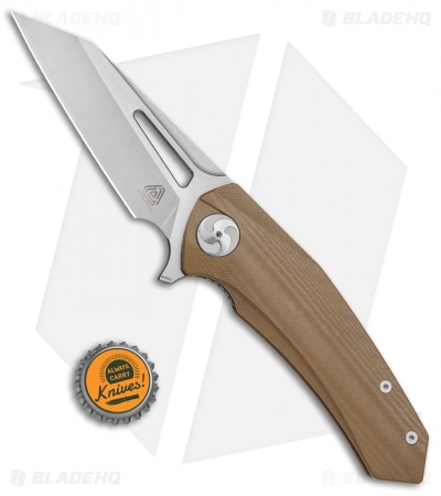 Aiorosu Knives Tornado Liner Lock Flipper Knife Tan G-10 (3.8" Stonewash) AT03