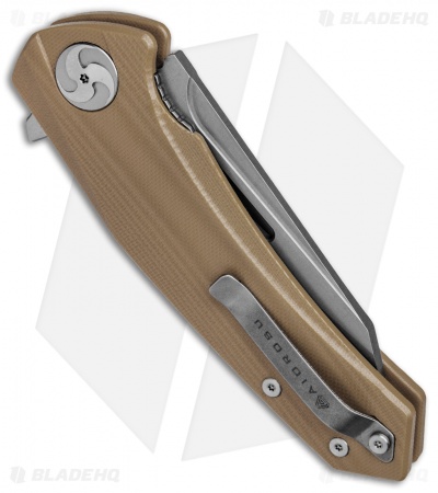 Aiorosu Knives Tornado Liner Lock Flipper Knife Tan G-10 (3.8" Stonewash) AT03