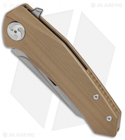 Aiorosu Knives Tornado Liner Lock Flipper Knife Tan G-10 (3.8" Stonewash) AT03