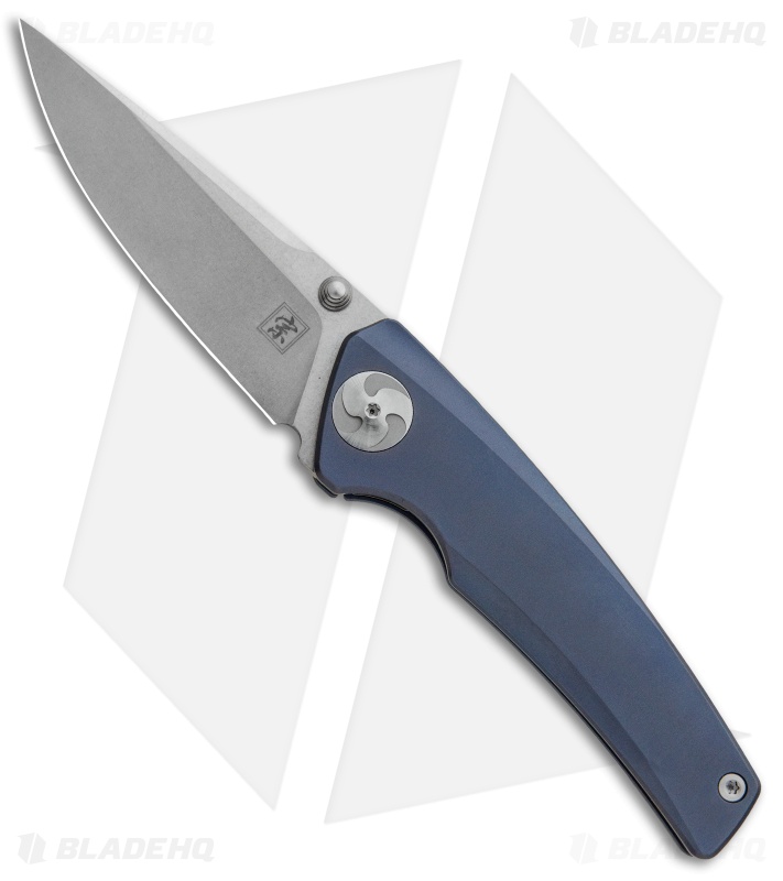 Aiorosu Knives Zong Frame Lock Knife Blue Titanium (3.1" Stonewash) AZ04