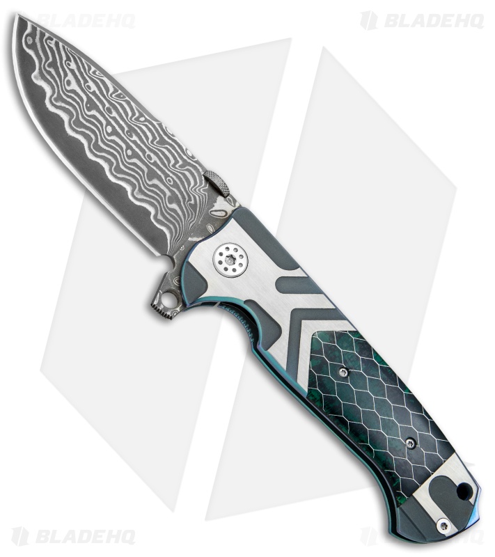 Andre de Villiers Custom TrailBoss Knife Arrow Ti/Green C-Tek (3.875" Damascus)