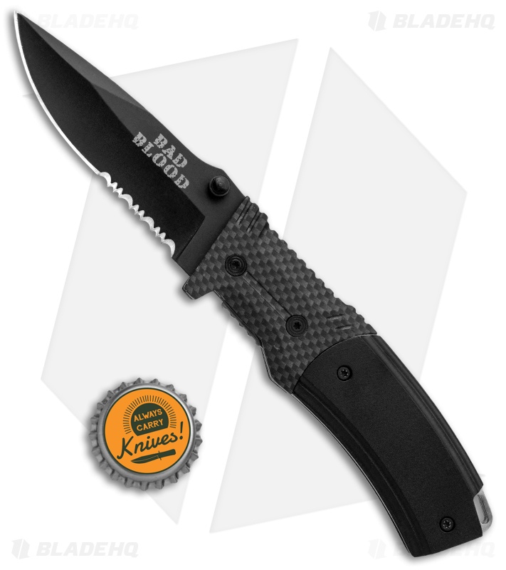 Bad Blood Liner Lock Pocket Knife G-10/Carbon Fiber (3.3" Black Serr)