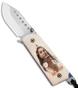 Baskett Custom Knives Colt 45 Folding Knife Mammoth Ivory Scrimshaw (3" Mirror)