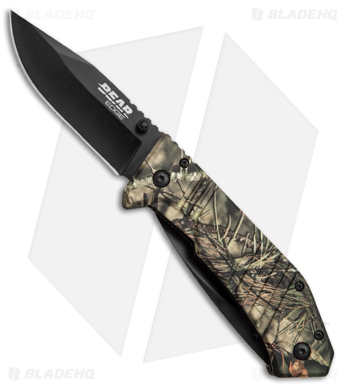 Bear Edge Double Gut Liner Lock Folding Knife Mossy Oak Camo (3.1" Black) 61519
