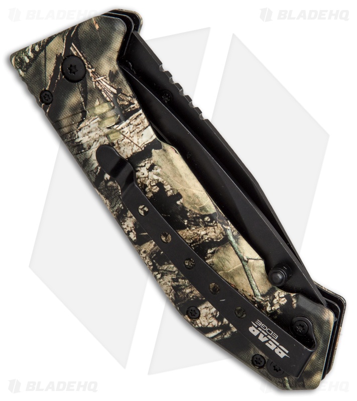 Bear Edge Double Gut Liner Lock Folding Knife Mossy Oak Camo (3.1" Black) 61519