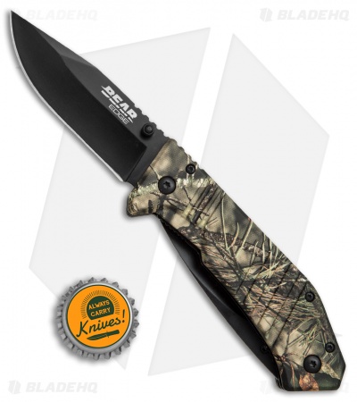 Bear Edge Double Gut Liner Lock Folding Knife Mossy Oak Camo (3.1" Black) 61519