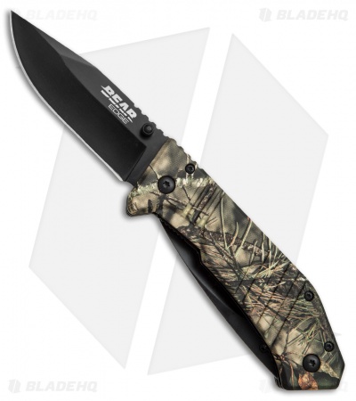 Bear Edge Double Gut Liner Lock Folding Knife Mossy Oak Camo (3.1" Black) 61519