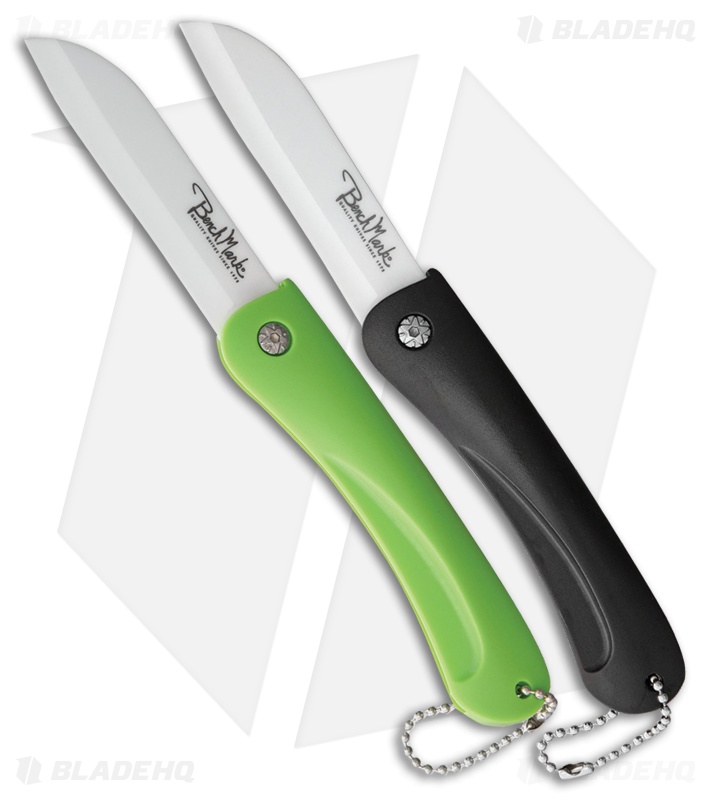 Benchmark Ceramic Folding Knife Black & Green Handle (3" White) Blade HQ