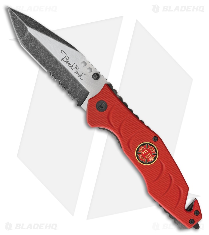 Benchmark Firefighter Rescue Liner Lock Knife Red G-10 (3.5