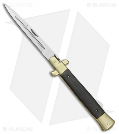 Benchmark Large Stiletto Folding Knife Black Wood (4.75" Polished)