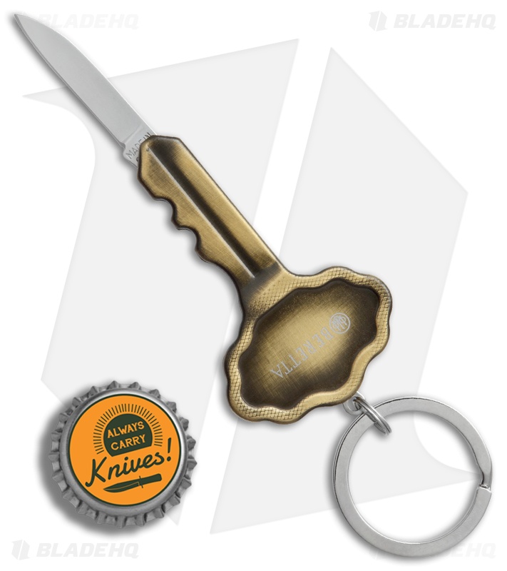 Beretta Key Knife Antique Brass Finished Metal Key Chain (1.3" Satin)