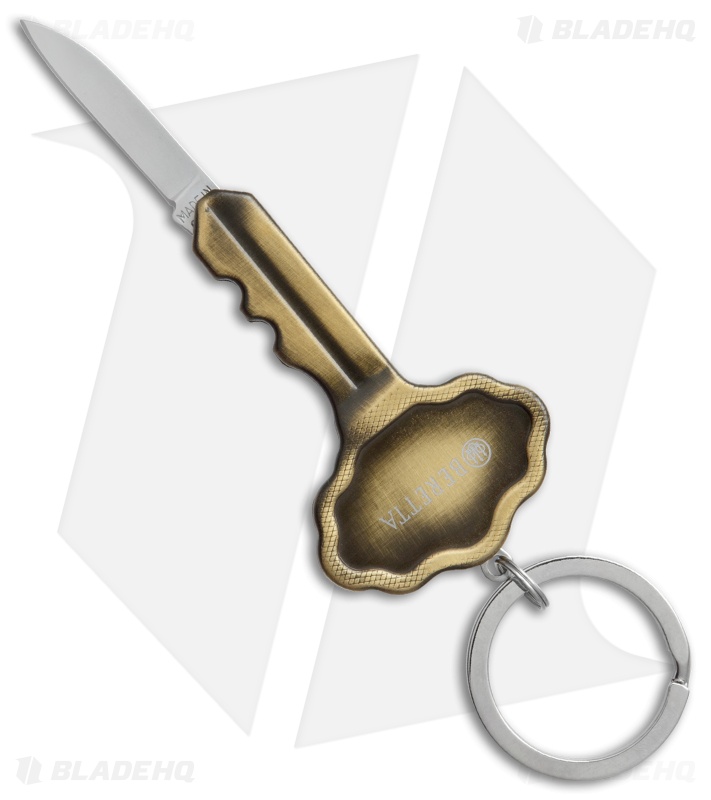 Beretta Key Knife Antique Brass Finished Metal Key Chain (1.3" Satin)