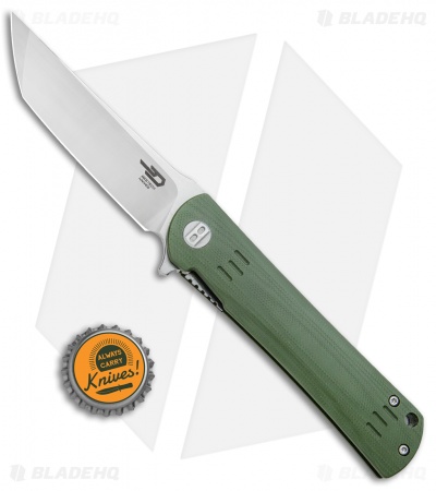 Bestech Knives Kendo Tanto Liner Lock Knife Green G-10 (3.75" Satin)  