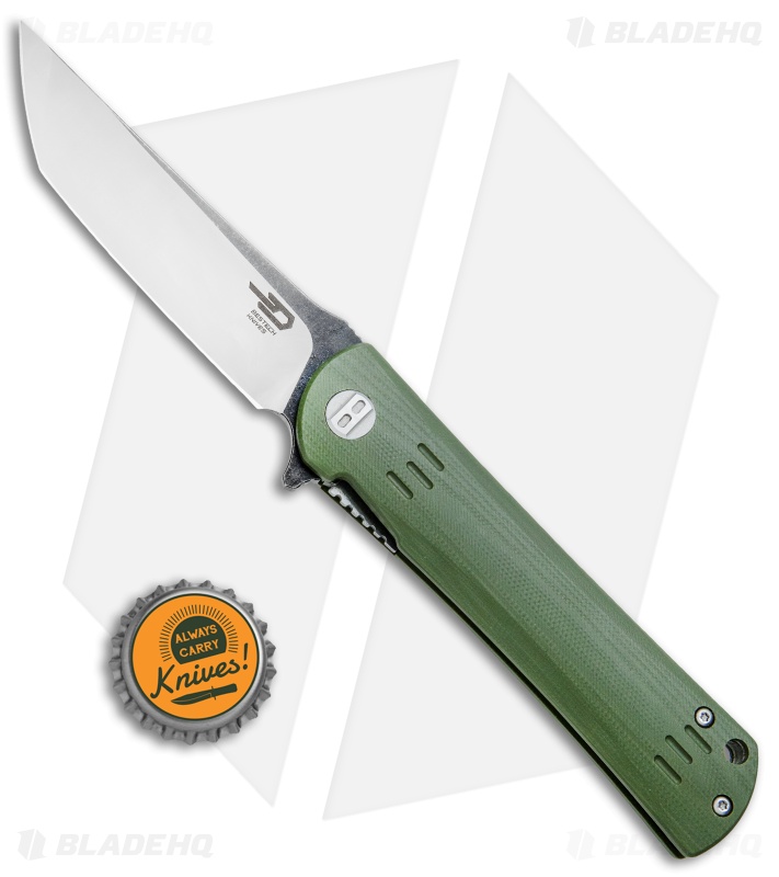 Bestech Knives Kendo Tanto Liner Lock Knife Green G-10 (3.75" Satin, Black)  