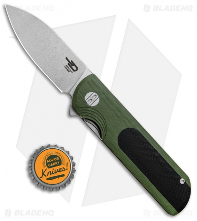 Bestech Knives Pebble Liner Lock Knife Green/Black G-10 (2.8" Stonewash) BG07A