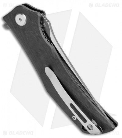 Bestech Knives Scimitar Liner Lock Knife Black G-10 (3.75" Satin, Gray)  