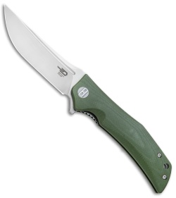 Bestech Knives Scimitar Liner Lock Knife Green G-10 (3.75" Satin)  