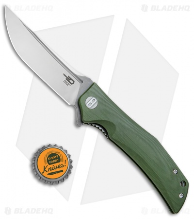 Bestech Knives Scimitar Liner Lock Knife Green G-10 (3.75" Satin, Gray)  
