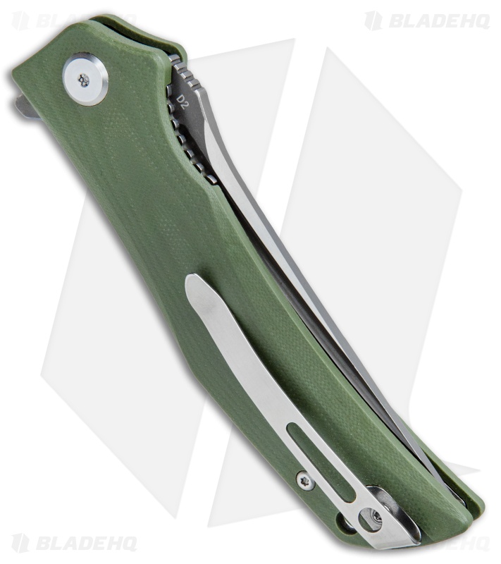 Bestech Knives Scimitar Liner Lock Knife Green G-10 (3.75" Satin, Gray)  