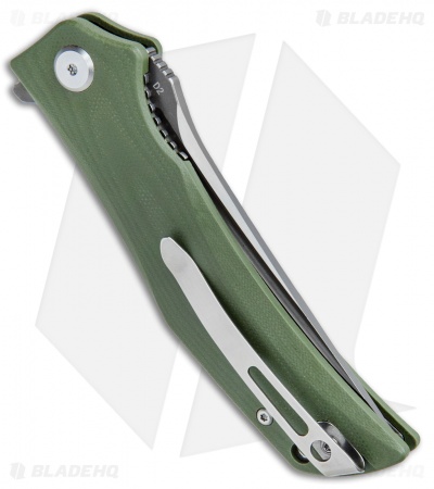 Bestech Knives Scimitar Liner Lock Knife Green G-10 (3.75" Satin, Gray)  