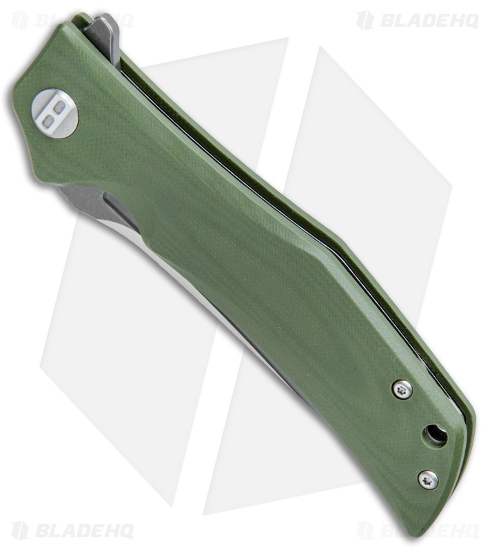 Bestech Knives Scimitar Liner Lock Knife Green G-10 (3.75" Satin, Gray)  