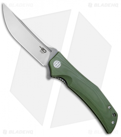 Bestech Knives Scimitar Liner Lock Knife Green G-10 (3.75" Satin, Gray)  