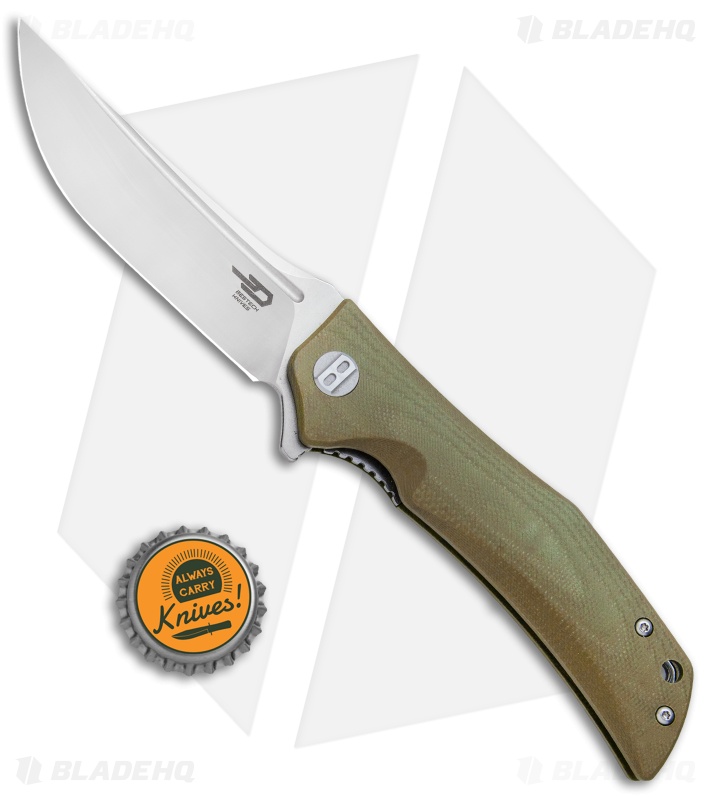 Bestech Knives Scimitar Liner Lock Knife OD Green G-10 (3.75" Satin)  