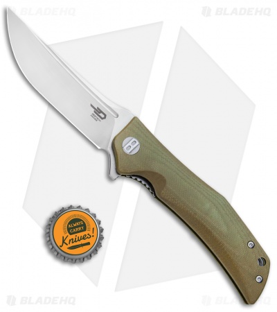 Bestech Knives Scimitar Liner Lock Knife OD Green G-10 (3.75" Satin)  