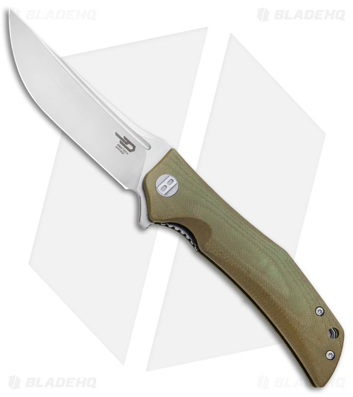 Bestech Knives Scimitar Liner Lock Knife OD Green G-10 (3.75" Satin)  