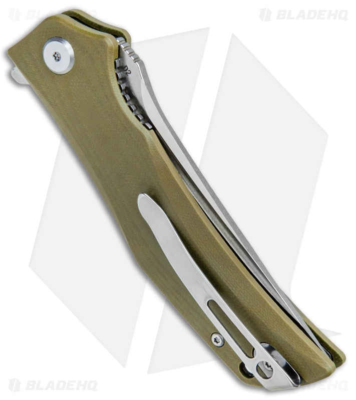 Bestech Knives Scimitar Liner Lock Knife OD Green G-10 (3.75" Satin)  