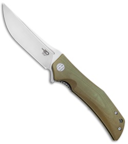 Bestech Knives Scimitar Liner Lock Knife OD Green G-10 (3.75" Satin)  