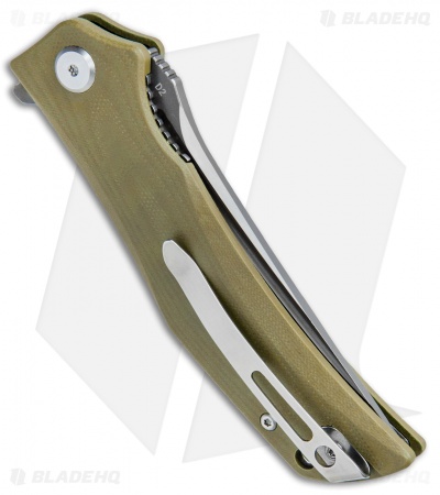 Bestech Knives Scimitar Liner Lock Knife OD Green G-10 (3.75" Satin, Gray)  