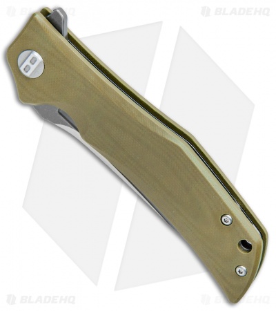 Bestech Knives Scimitar Liner Lock Knife OD Green G-10 (3.75" Satin, Gray)  