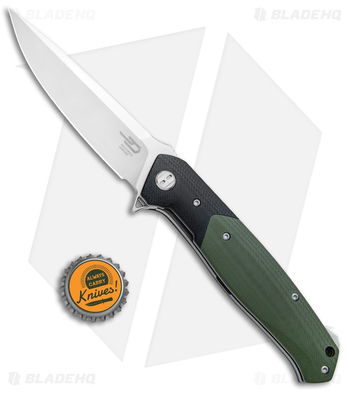 Bestech Knives Swordfish Liner Lock Knife Green/Black G-10 (3.8" Satin)
