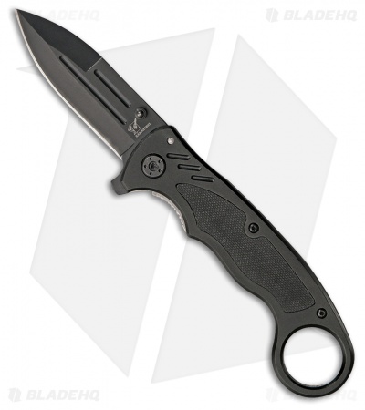 Blackjack International Liner Lock Knife w/ Finger Loop Black (2.9" Black)