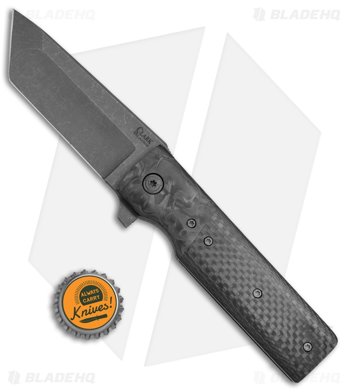 Clark Blades Grunt Custom Frame Lock Knife Carbon Fiber (3.8" Black Stonewash)