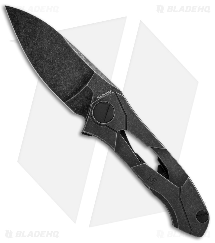Custom Knife Factory Ratata Flipper Knife Black w/ MokuTi Clip (3.5" Black SW)