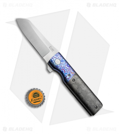 David Clark Custom Grunt Frame Lock Knife Marbled CF/Timascus (3.5" Satin)