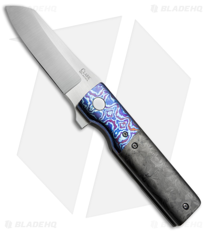 David Clark Custom Grunt Frame Lock Knife Marbled CF/Timascus (3.5