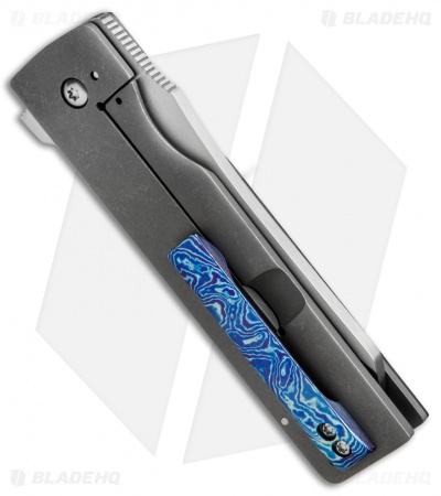David Clark Custom Grunt Frame Lock Knife Marbled CF/Timascus (3.5" Satin)
