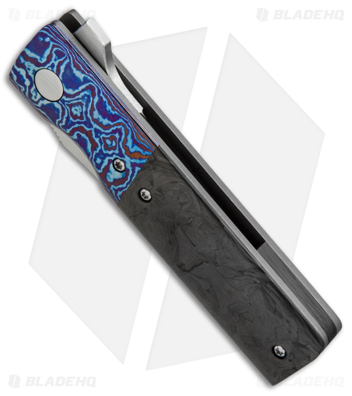 David Clark Custom Grunt Frame Lock Knife Marbled CF/Timascus (3.5" Satin)