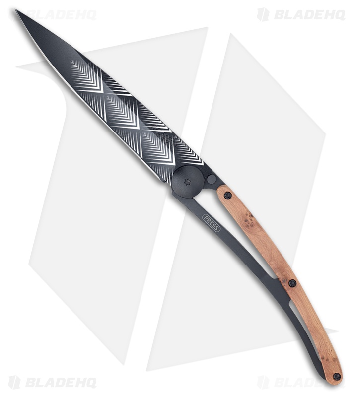 Deejo 37g Art Déco Tattoo Ultra-Light Frame Lock Knife Juniper
