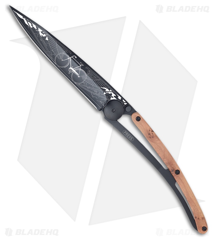 Deejo 37g Bicycle Tattoo Ultra-Light Frame Lock Knife Juniper (3.75" Black)