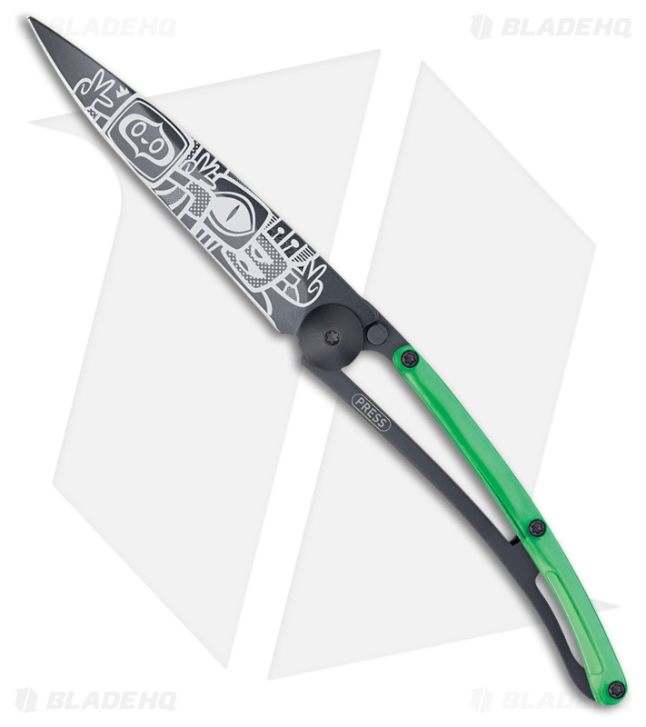 Deejo 37g Peace Tattoo Ultra-Light Frame Lock Knife Green (3.75 Black)