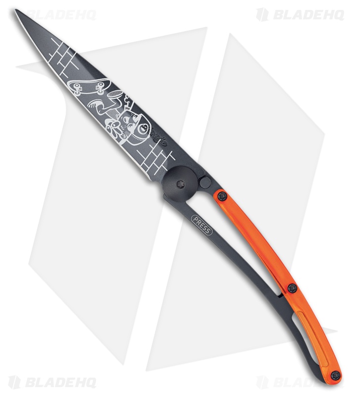 Deejo 37g Skate Tattoo Ultra-Light Frame Lock Knife Orange (3.75 Black)