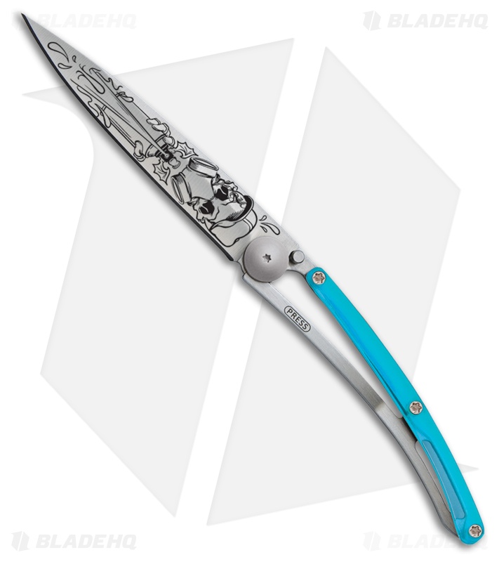 Deejo 37g Spray Tattoo Ultra-Light Frame Lock Knife Blue (3.75 Gray)
