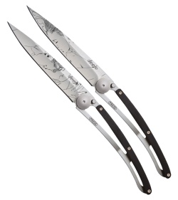 Deejo The Kiss Duo Ti Art Deco Frame Lock Knives w/Black Wood Handles - Set of 2