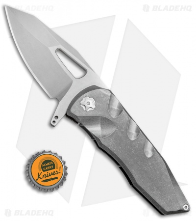EOS Squid Frame Lock Flipper Knife Titanium w/ Flamed Clip (3.625" Stonewash)