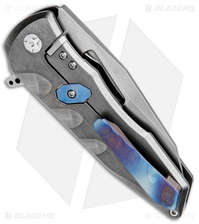EOS Squid Frame Lock Flipper Knife Titanium w/ Flamed Clip (3.625" Stonewash)