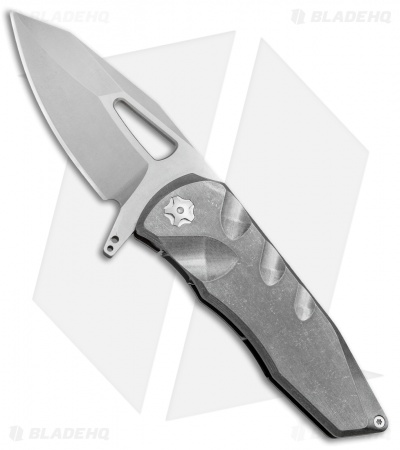 EOS Squid Frame Lock Flipper Knife Titanium w/ Flamed Clip (3.625" Stonewash)